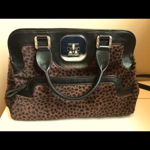 Longchamp leather & pony hair leopard print bag
